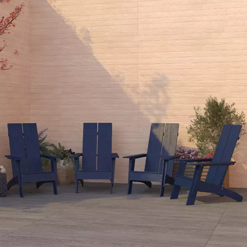 Set di 4 sedie Adirondack Merrick Lane in resina di polietilene per tutte le stagioni, design moderno