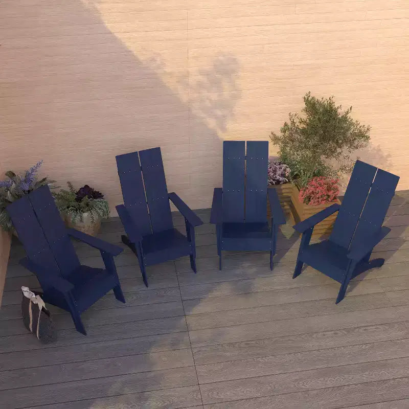 Set di 4 sedie Adirondack Merrick Lane in resina di polietilene per tutte le stagioni, design moderno