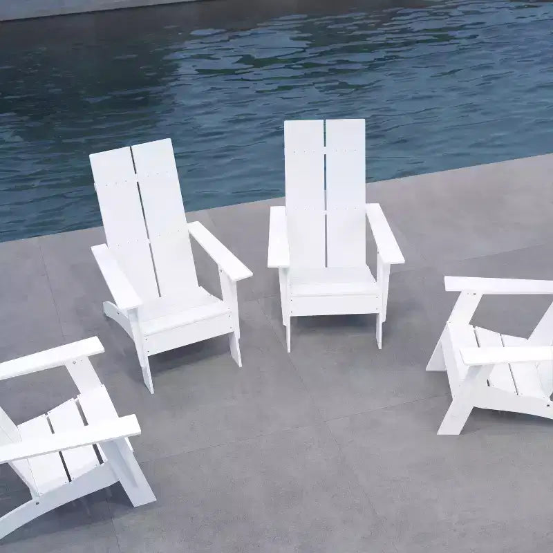 Set di 4 sedie Adirondack Merrick Lane in resina di polietilene per tutte le stagioni, design moderno