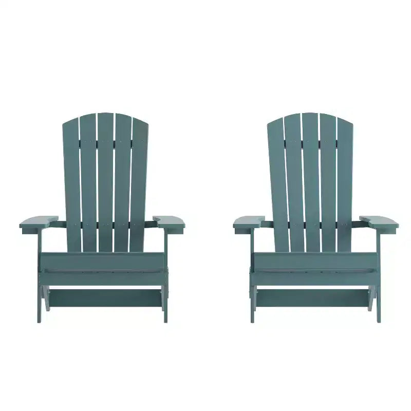 Merrick Lane Set of 2 Poly Resin Folding Adirondack Lounge Chair - All-Weather Indoor/Outdoor Patio Chair