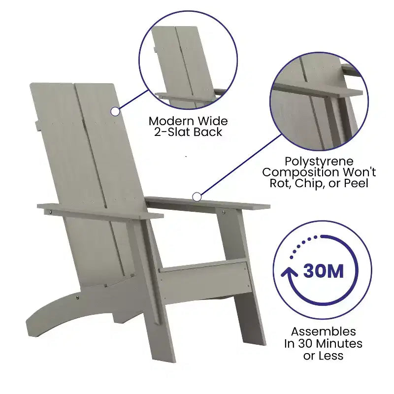 Sedia Adirondack in legno di poliresina per esterni Merrick Lane Modern 2 Slat Back