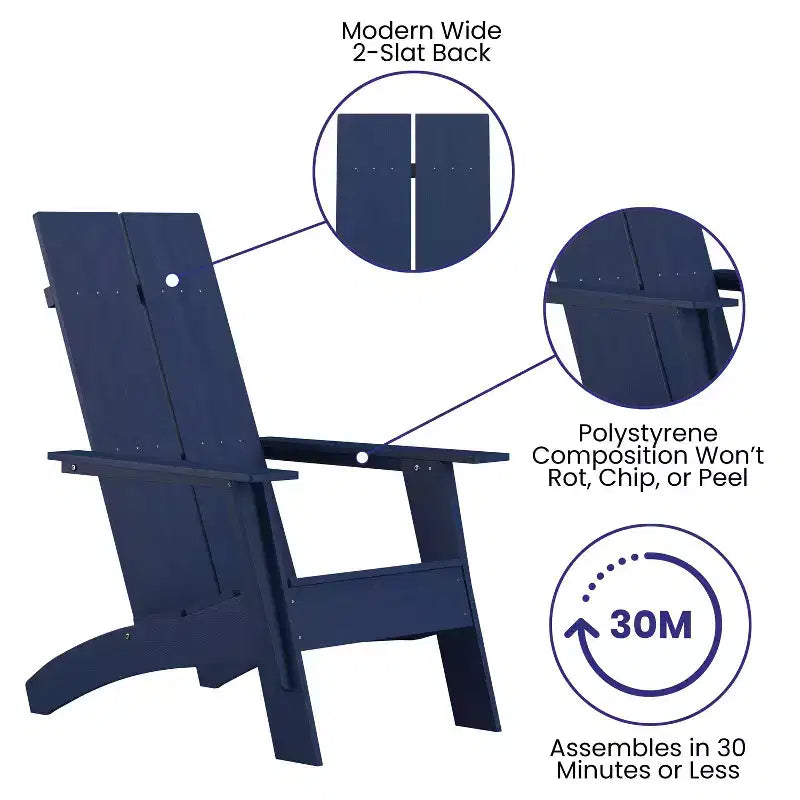 Sedia Adirondack in legno di poliresina per esterni Merrick Lane Modern 2 Slat Back