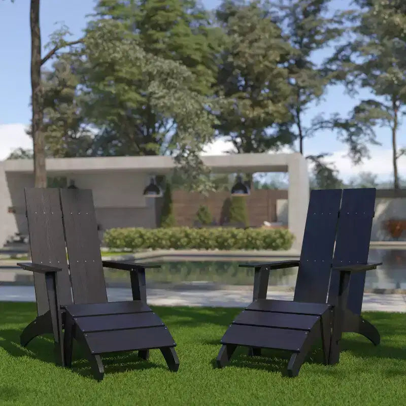 Flash Furniture Set di 2 sedie Adirondack Sawyer moderne in legno di poliresina per tutte le stagioni con poggiapiedi