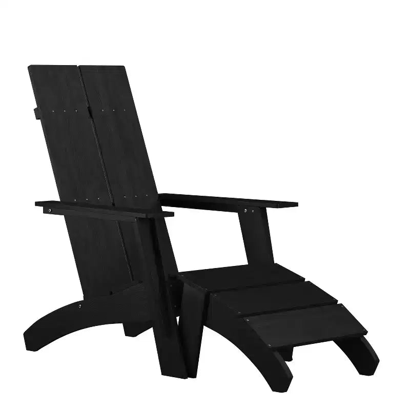 Sedia da patio Merrick Lane Adirondack moderna con schienale a doghe e poggiapiedi abbinato