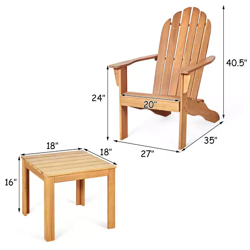 Set da 3 Mobili da Giardino per Patio, Tavolino e 2 Sedie Adirondack Costway