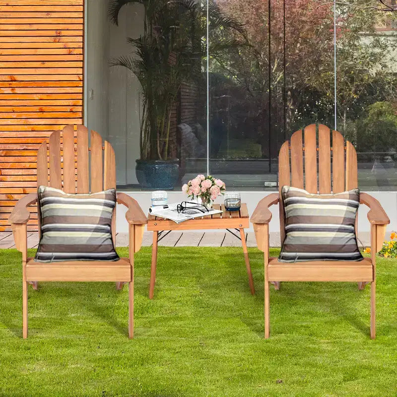 Set da 3 Mobili da Giardino per Patio, Tavolino e 2 Sedie Adirondack Costway