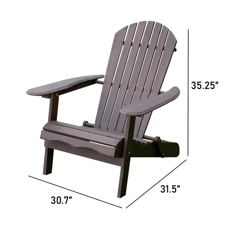 Sedia da patio Adirondack pieghevole piatta Merry Products in vero legno di acacia con schienale alto, seduta curva e braccioli larghi, tinta scura