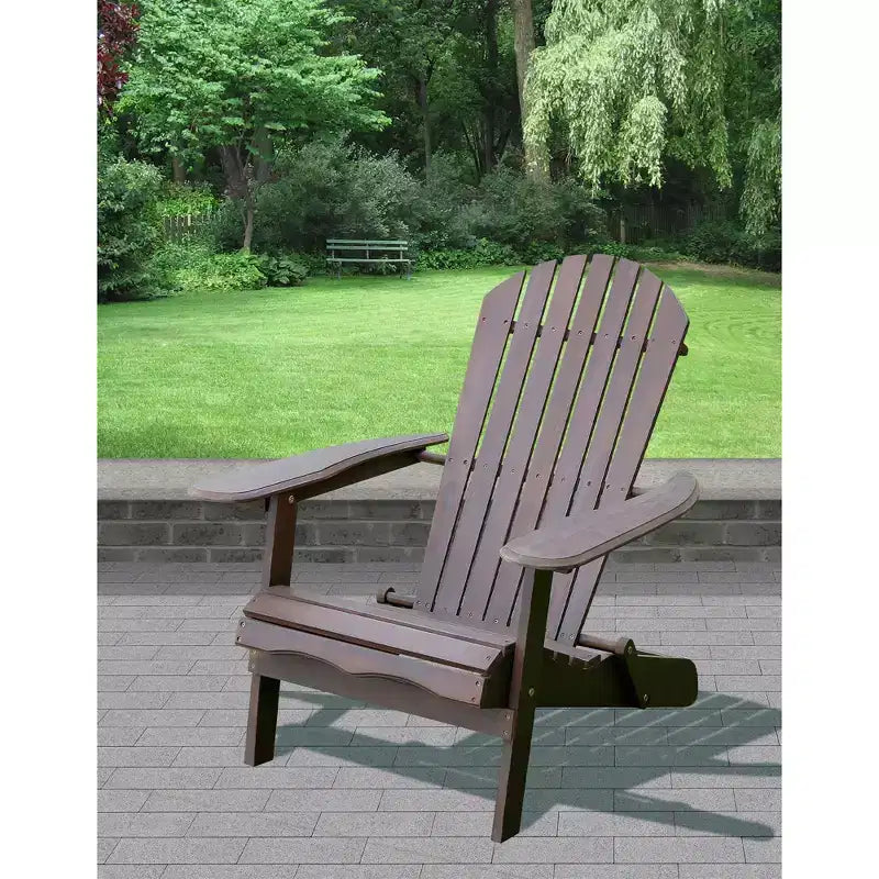 Sedia da patio Adirondack pieghevole piatta Merry Products in vero legno di acacia con schienale alto, seduta curva e braccioli larghi, tinta scura