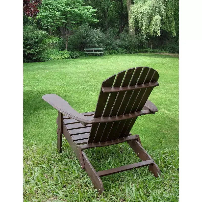 Sedia da patio Adirondack pieghevole piatta Merry Products in vero legno di acacia con schienale alto, seduta curva e braccioli larghi, tinta scura