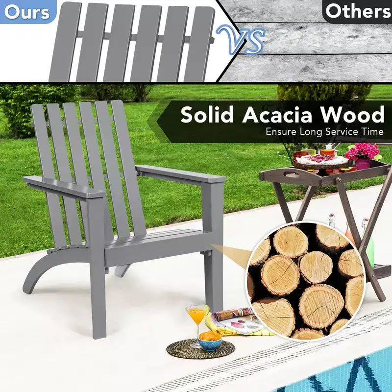 Sedia da Giardino Adirondack Costway in Legno di Acacia, con Braccioli, per Esterni Bianco\Nero\Grigio