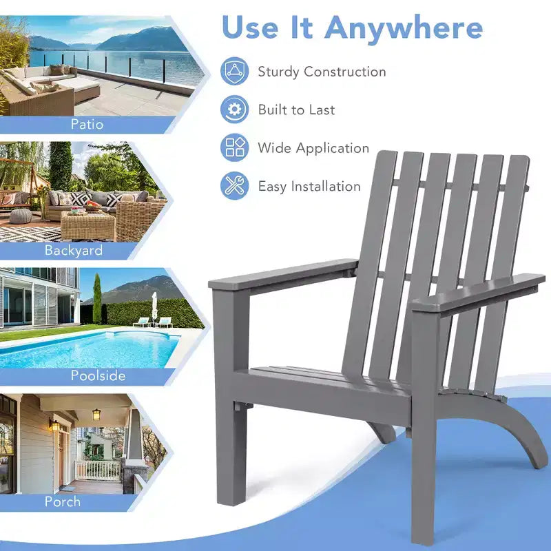 Sedia da Giardino Adirondack Costway in Legno di Acacia, con Braccioli, per Esterni Bianco\Nero\Grigio