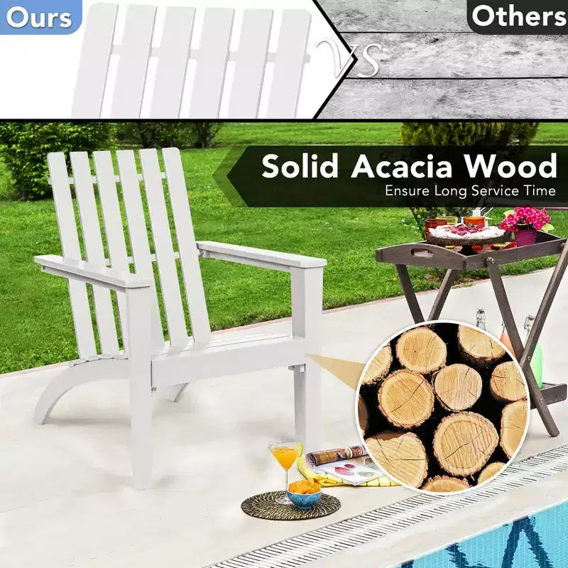 Sedia da Giardino Adirondack Costway in Legno di Acacia, con Braccioli, per Esterni Bianco\Nero\Grigio