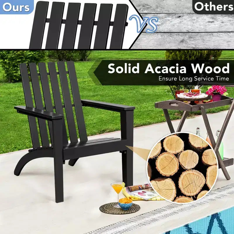 Sedia da Giardino Adirondack Costway in Legno di Acacia, con Braccioli, per Esterni Bianco\Nero\Grigio