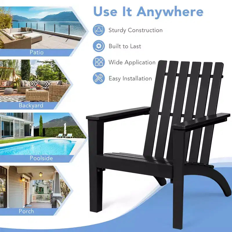 Sedia da Giardino Adirondack Costway in Legno di Acacia, con Braccioli, per Esterni Bianco\Nero\Grigio