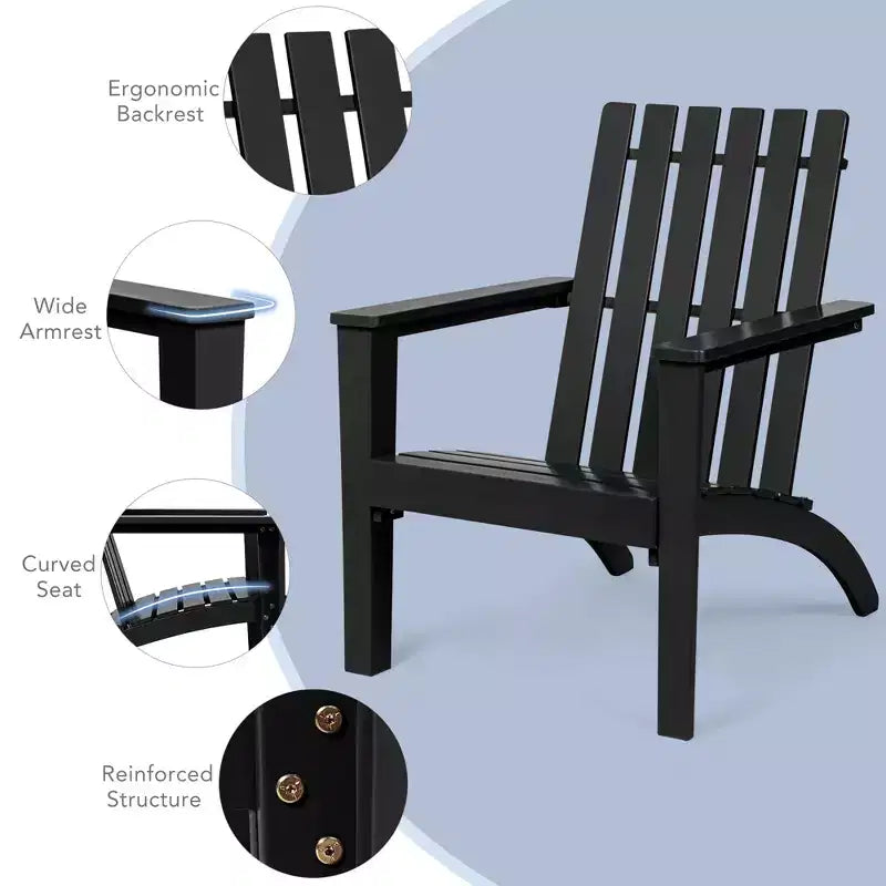 Sedia da Giardino Adirondack Costway in Legno di Acacia, con Braccioli, per Esterni Bianco\Nero\Grigio