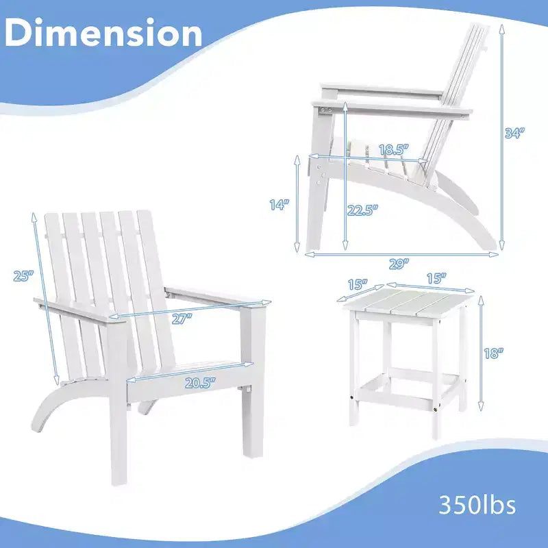 Costway Set Tavolino Laterale per Sedie Adirondack da Giardino 2 Pezzi in Legno Massello Bianco
