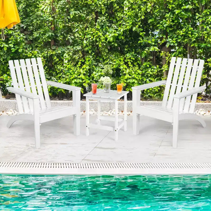 Costway Set Tavolino Laterale per Sedie Adirondack da Giardino 2 Pezzi in Legno Massello Bianco