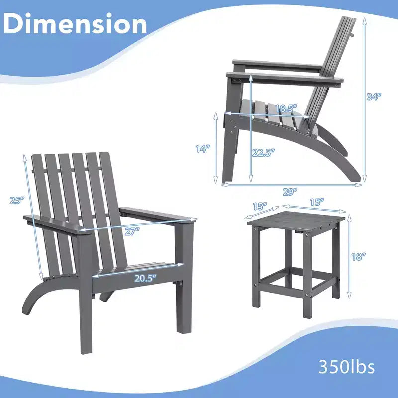 Costway Set 2 Tavolini Laterali da Giardino Adirondack in Legno Massello Grigi