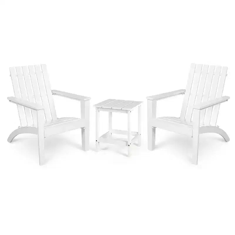 Costway 3PCS Patio Adirondack Chair Side Table Set Solid Wood Garden Deck White
