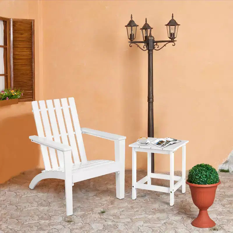 Costway Set Tavolino Laterale per Sedie Adirondack da Patio 3 Pezzi in Legno Massello Giardino Terrazza Bianco