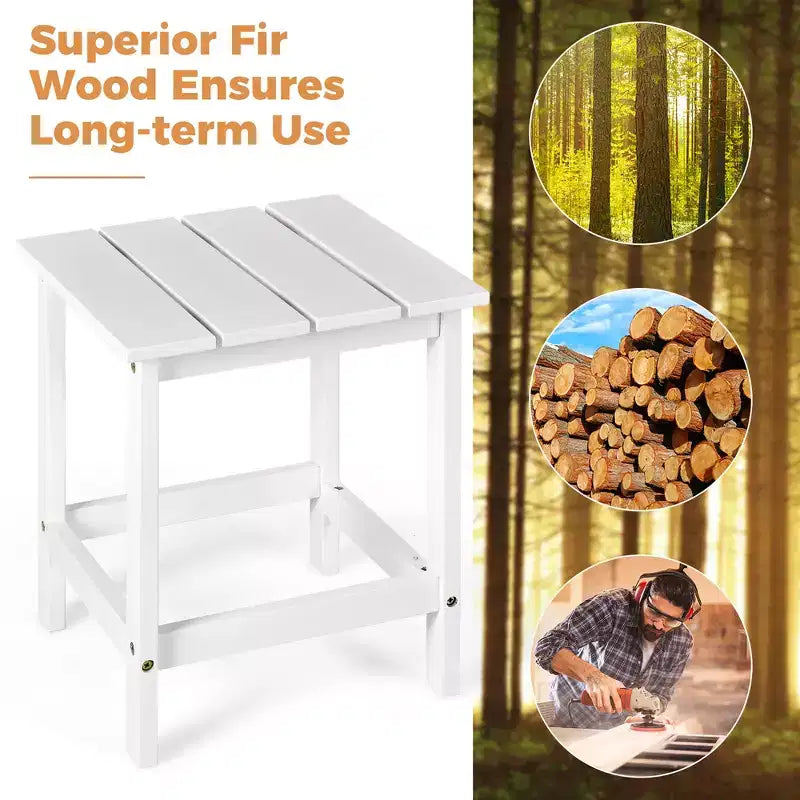 Costway Set Tavolino Laterale per Sedie Adirondack da Patio 3 Pezzi in Legno Massello Giardino Terrazza Bianco