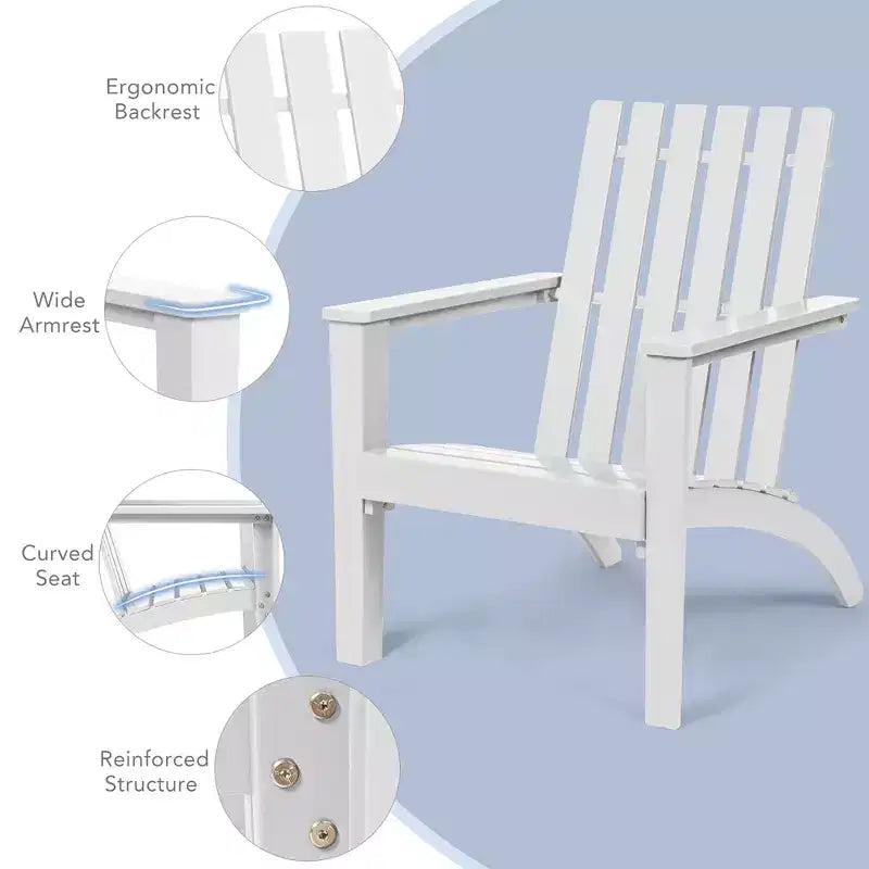 Costway Set Tavolino Laterale per Sedie Adirondack da Patio 3 Pezzi in Legno Massello Giardino Terrazza Bianco