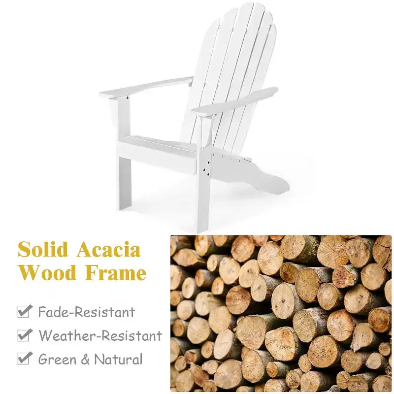 Costway Sedia da Esterno Adirondack in Legno Massello Robusta Mobili da Giardino GrigioNaturaleBianco