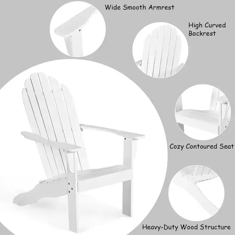 Costway Sedia da Esterno Adirondack in Legno Massello Robusta Mobili da Giardino GrigioNaturaleBianco