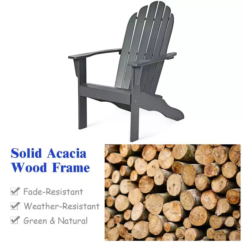 Costway Sedia da Esterno Adirondack in Legno Massello Robusta Mobili da Giardino GrigioNaturaleBianco