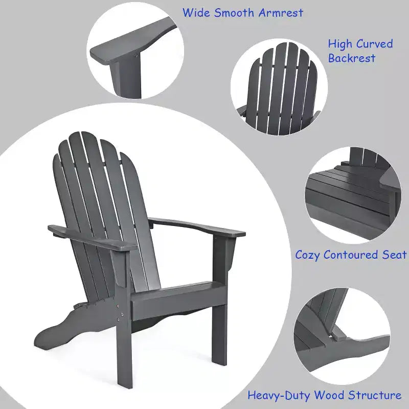Costway Sedia da Esterno Adirondack in Legno Massello Robusta Mobili da Giardino GrigioNaturaleBianco