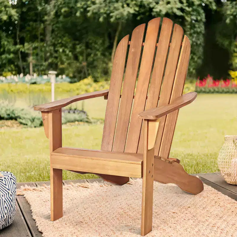 Costway Chaise Adirondack d'extérieur en bois massif, meuble de jardin robuste GrisNaturelBlanc
