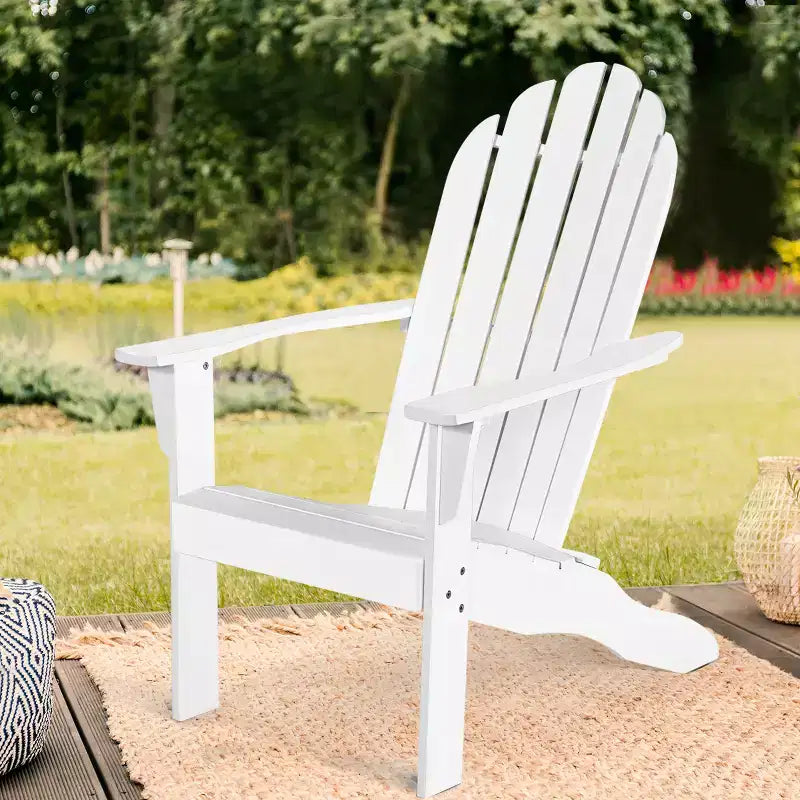 Costway Chaise Adirondack d'extérieur en bois massif, meuble de jardin robuste GrisNaturelBlanc