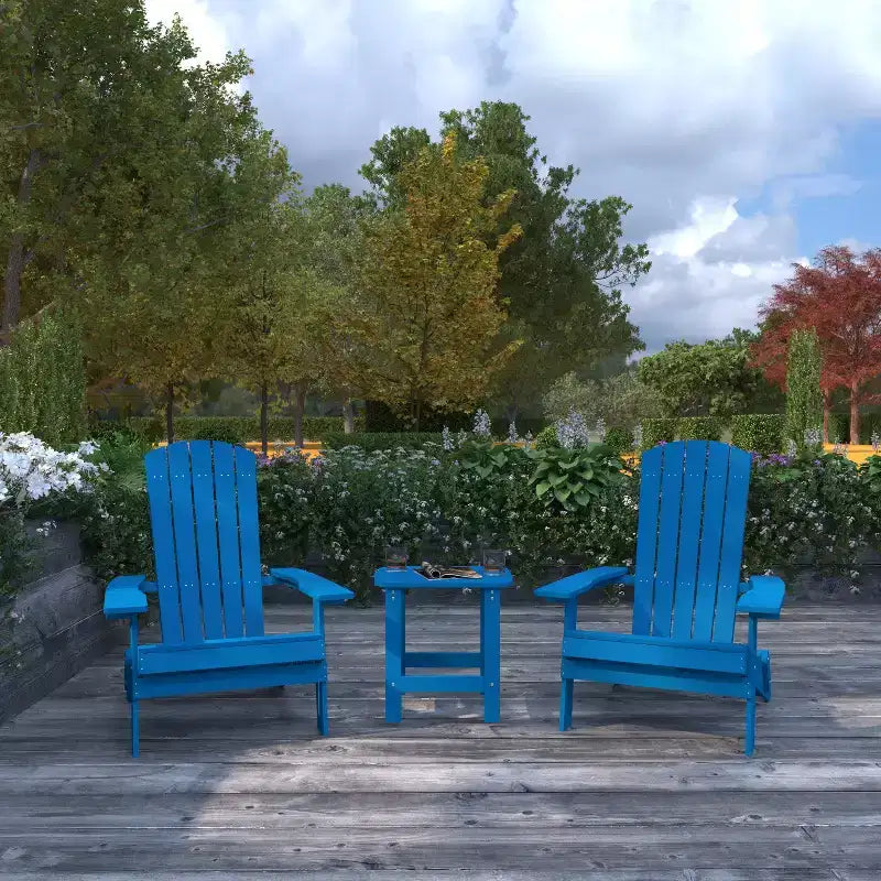Merrick Lane Set di due sedie pieghevoli da giardino Adirondack con tavolino da esterno abbinato