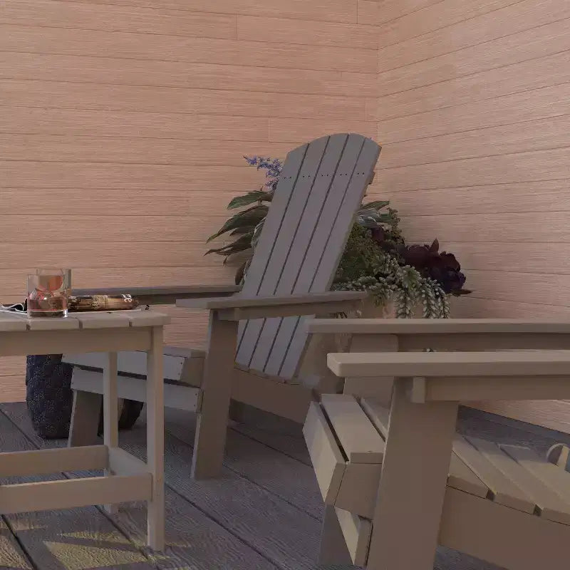 Merrick Lane Set di due sedie pieghevoli da giardino Adirondack con tavolino da esterno abbinato