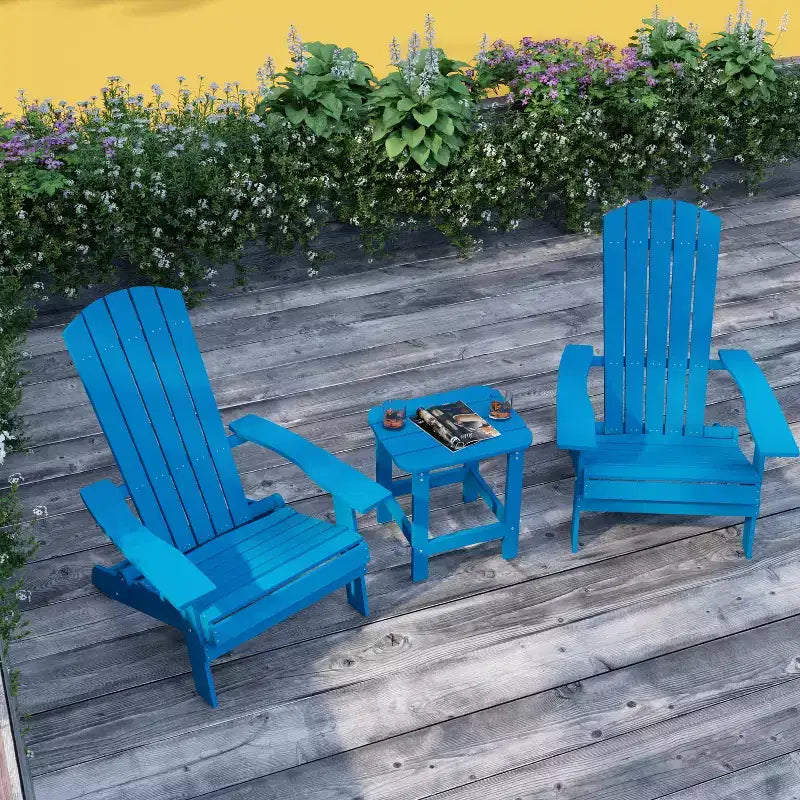 Merrick Lane Set di due sedie pieghevoli da giardino Adirondack con tavolino da esterno abbinato