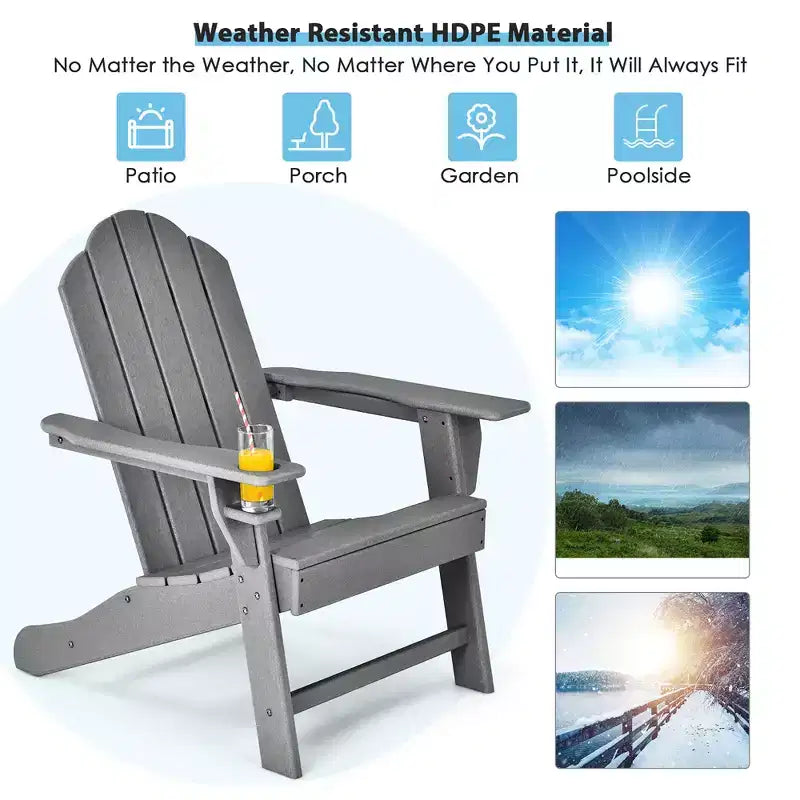 Costway Lot de 2 chaises de jardin Adirondack résistantes aux intempéries avec porte-gobelet Blanc/Noir/Gris/Turquoise/Bleu marine/Rouge