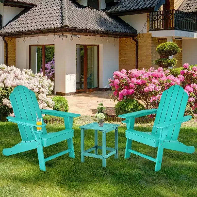 Costway Lot de 2 chaises de jardin Adirondack résistantes aux intempéries avec porte-gobelet Blanc/Noir/Gris/Turquoise/Bleu marine/Rouge