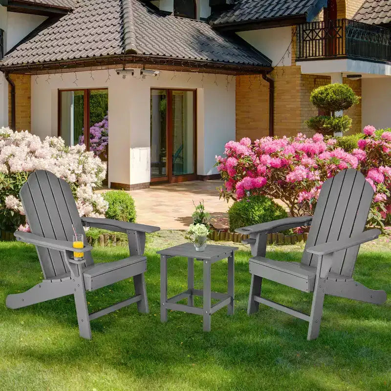 Costway Lot de 2 chaises de jardin Adirondack résistantes aux intempéries avec porte-gobelet Blanc/Noir/Gris/Turquoise/Bleu marine/Rouge