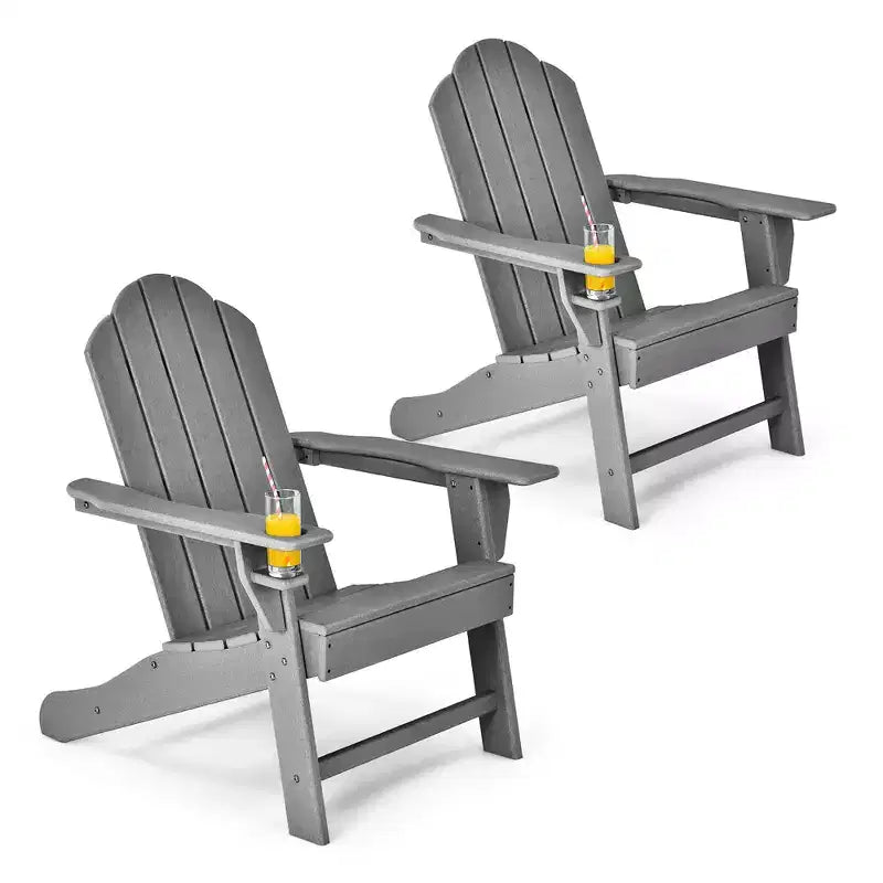 Costway Lot de 2 chaises de jardin Adirondack résistantes aux intempéries avec porte-gobelet Blanc/Noir/Gris/Turquoise/Bleu marine/Rouge