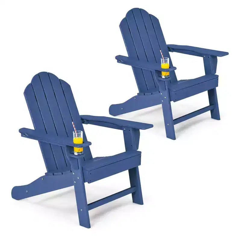 Costway Lot de 2 chaises de jardin Adirondack résistantes aux intempéries avec porte-gobelet Blanc/Noir/Gris/Turquoise/Bleu marine/Rouge