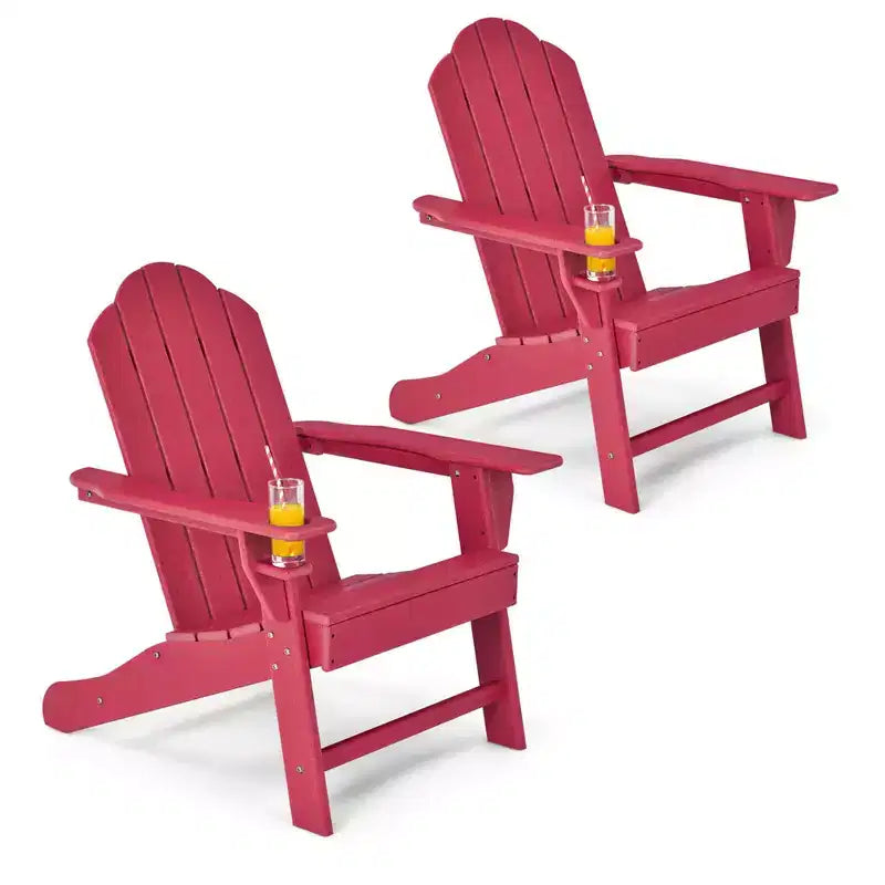 Costway Lot de 2 chaises de jardin Adirondack résistantes aux intempéries avec porte-gobelet Blanc/Noir/Gris/Turquoise/Bleu marine/Rouge
