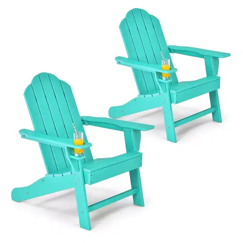 Costway Lot de 2 chaises de jardin Adirondack résistantes aux intempéries avec porte-gobelet Blanc/Noir/Gris/Turquoise/Bleu marine/Rouge