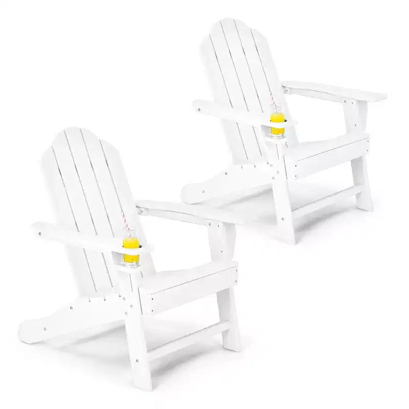 Costway Lot de 2 chaises de jardin Adirondack résistantes aux intempéries avec porte-gobelet Blanc/Noir/Gris/Turquoise/Bleu marine/Rouge