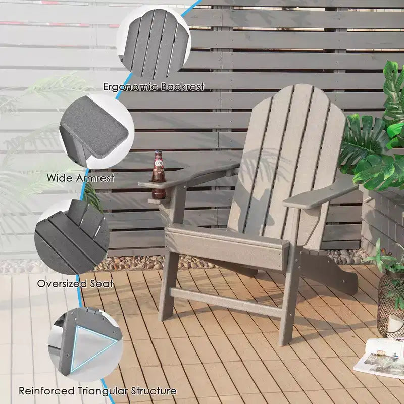 Sedia Adirondack da Patio Costway Resistente alle Intemperie per Giardino/Terrazzo con Portabicchieri Bianco/Nero/Grigio/Turchese/Blu Marino/Rosso