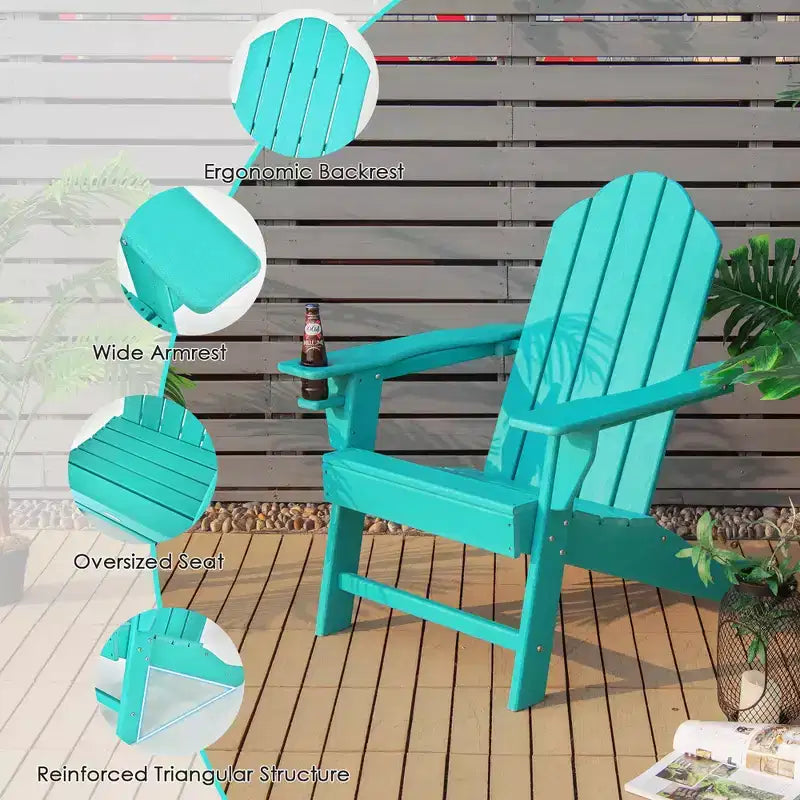 Sedia Adirondack da Patio Costway Resistente alle Intemperie per Giardino/Terrazzo con Portabicchieri Bianco/Nero/Grigio/Turchese/Blu Marino/Rosso