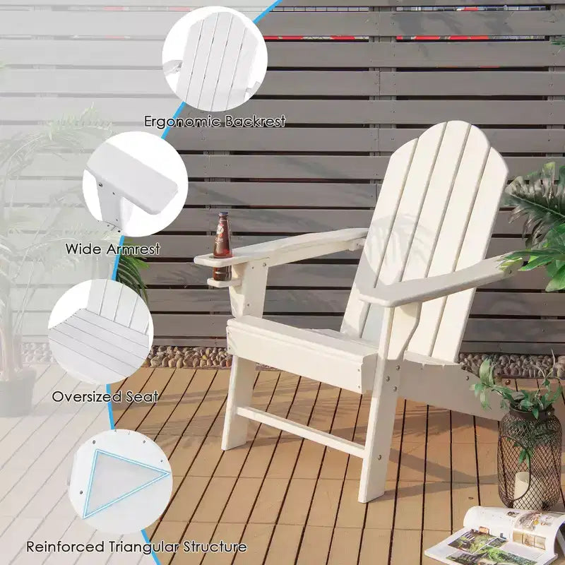 Sedia Adirondack da Patio Costway Resistente alle Intemperie per Giardino/Terrazzo con Portabicchieri Bianco/Nero/Grigio/Turchese/Blu Marino/Rosso