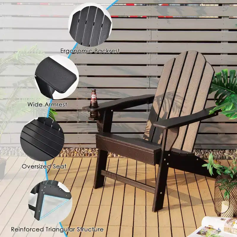 Sedia Adirondack da Patio Costway Resistente alle Intemperie per Giardino/Terrazzo con Portabicchieri Bianco/Nero/Grigio/Turchese/Blu Marino/Rosso
