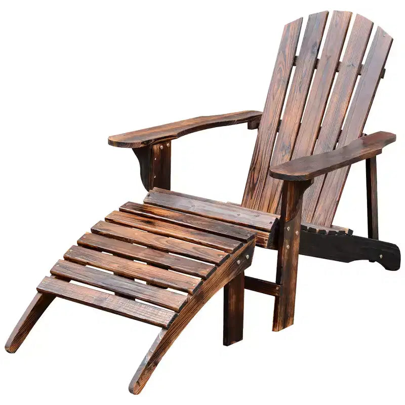 Sedia Adirondack Outsunny con pouf, sedia da esterno in legno con poggiapiedi e braccioli larghi per cortile, giardino, prato, marrone rustico