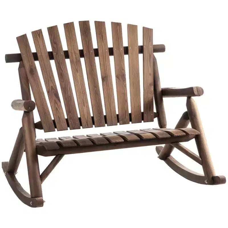 Sedia a dondolo Outsunny Adirondack da esterno con design a doghe in legno, dondolo a 2 posti in legno per patio con schienale alto per prato e giardino