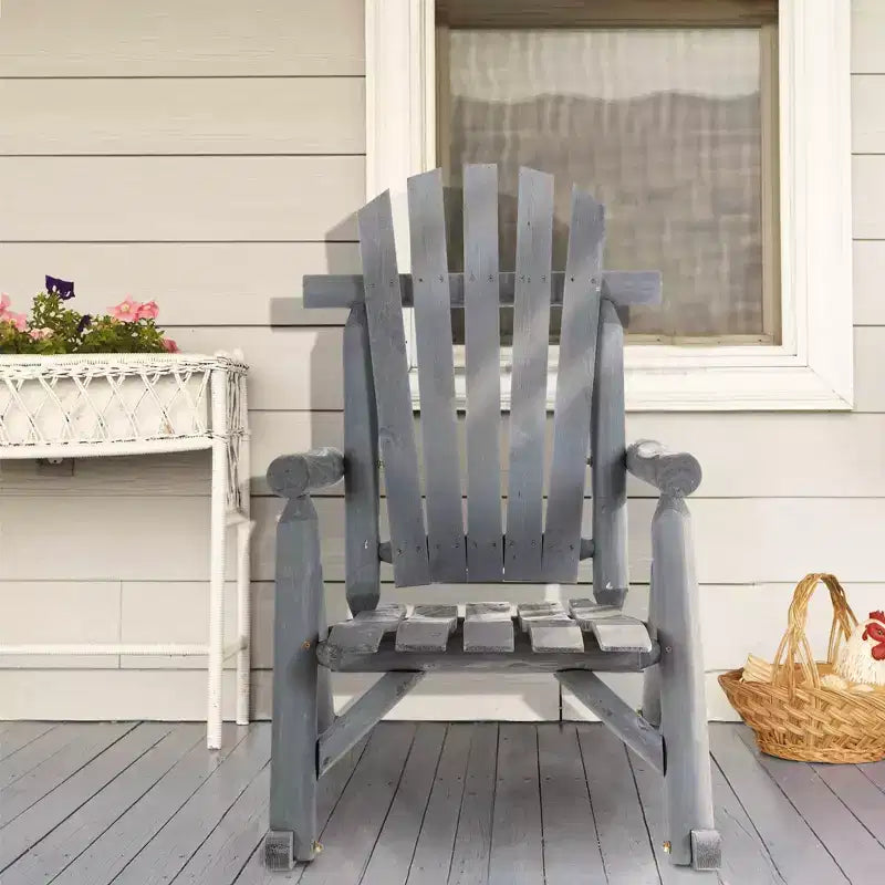 Outsunny Sedia a Dondolo Adirondack in Legno, Dondolo Rustico da Esterno con Design a Doghe per Patio